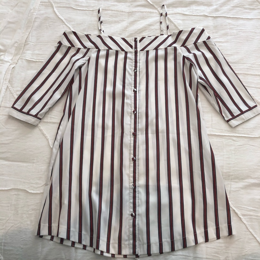 NWT- J.O.A striped “shirt” mini dress